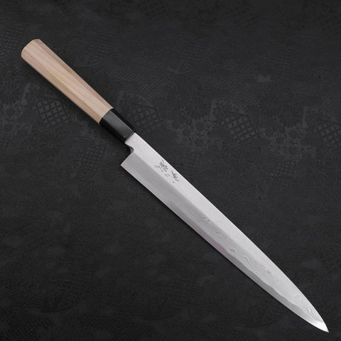 Yanagiba Blue Steel #2 Suminagashi Manche en Buffle et Magnolia 260mm-[Musashi]-[Couteaux de cuisine japonais]