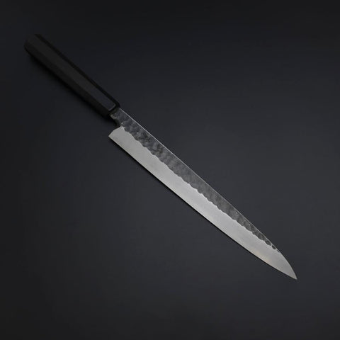 Yanagiba Blue Steel #2 Tsuchime Kurouchi Buffalo Ebony Handle 260mm-[Musashi]-[Couteaux de cuisine japonais]