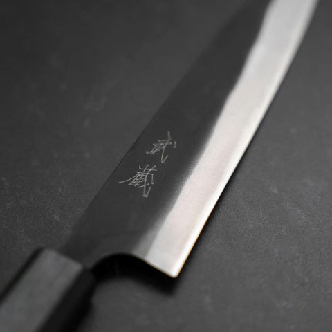Yanagiba Blue steel #1 Double-Tranchant Manche Urushi Bleu Sombre 170mm-[Musashi]-[Couteaux de cuisine japonais]