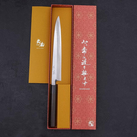 Yanagiba Blue Steel #2 Damascus Shitan Handle 240mm-[Musashi]-[Japanese-Kitchen-Knives]