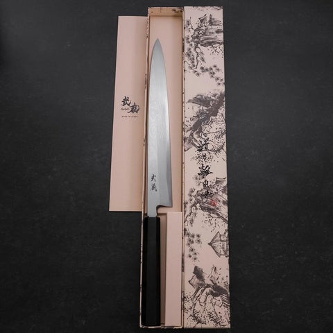 Yanagiba Blue Steel #2 Suminagashi Buffalo Ebony Handle 270mm-[Musashi]-[Japanese-Kitchen-Knives]