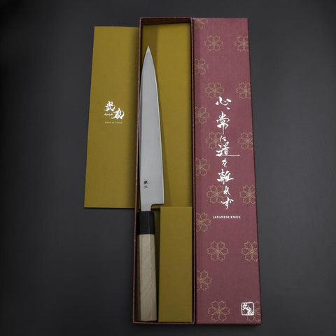 Yanagiba Gaucher Silver Steel #3 Kasumi Manche en Buffle et Magnolia 240mm-[Musashi]-[Couteaux de cuisine japonais]