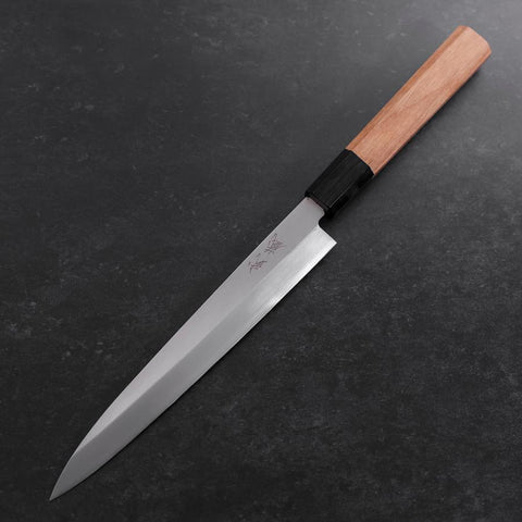 Yanagiba Left Hand AUS-10 Poli Manche en Buffle et Bois de Teck 210mm-[Musashi]-[Couteaux de cuisine japonais]