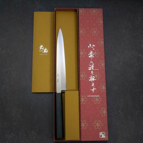 Yanagiba Silver Steel #3 Kasumi Manche Urushi Bleu Sombre 200mm-[Musashi]-[Couteaux de cuisine japonais]