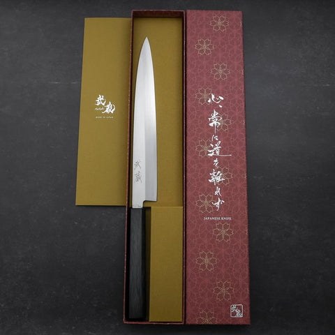 Yanagiba Silver Steel #3 Kasumi Manche Urushi Bleu Sombre 240mm-[Musashi]-[Couteaux de cuisine japonais]