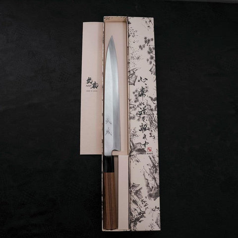 Yanagiba Silver Steel #3 Kasumi Manche en Buffle et Bois de Teck 270mm-[Musashi]-[Couteaux de cuisine japonais]