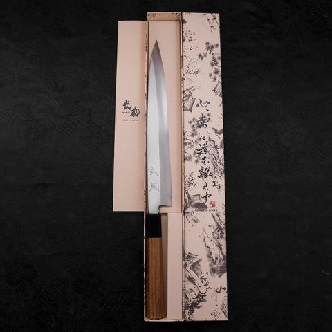 Yanagiba Silver Steel #3 Kasumi Manche en Buffle et Bois de Teck 270mm-[Musashi]-[Couteaux de cuisine japonais]