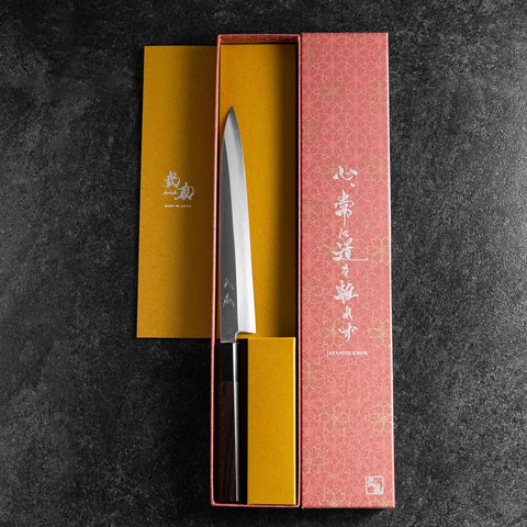 Yanagiba Silver Steel #3 Kasumi Manche en Buffle et Ébène 200mm-[Musashi]-[Couteaux de cuisine japonais]
