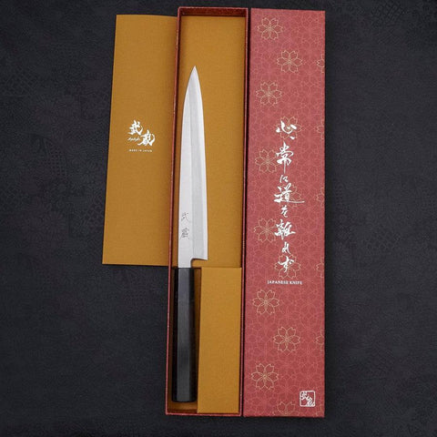 Yanagiba Silver Steel #3 Kasumi Manche en Buffle et Ébène 210mm-[Musashi]-[Couteaux de cuisine japonais]