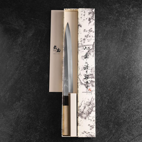 Yanagiba Silver Steel #3 Kasumi Manche en Buffle et Magnolia 260mm-[Musashi]-[Couteaux de cuisine japonais]