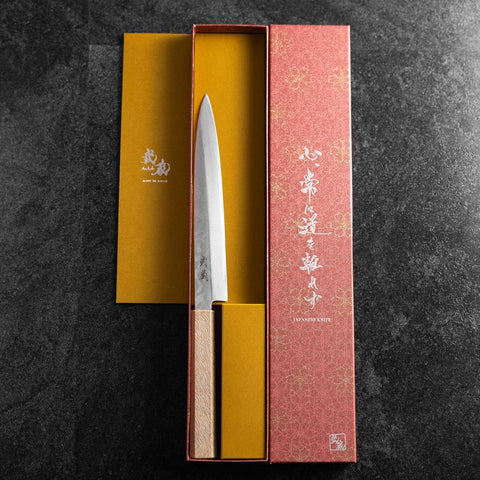 Yanagiba VG-10 Damas Manche Urushi Blanc 210mm-[Musashi]-[Couteaux de cuisine japonais]