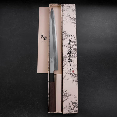 Yanagiba White Steel #1 Miroir Manche en Buffle et Noyer 300mm-[Musashi]-[Couteaux de cuisine japonais]