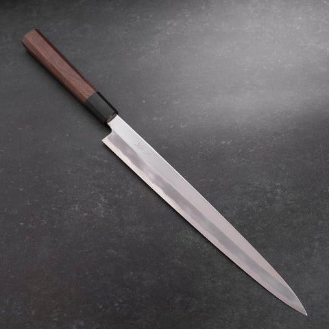 Yanagiba White Steel #1 Miroir Manche en Buffle et Noyer 300mm-[Musashi]-[Couteaux de cuisine japonais]