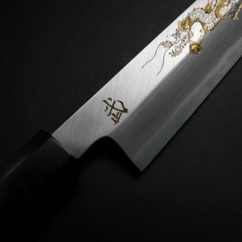 Yanagiba White Steel #2 Kasumi Chokin Dragon Manche en Buffle et Ébène 240mm-[Musashi]-[Couteaux de cuisine japonais]