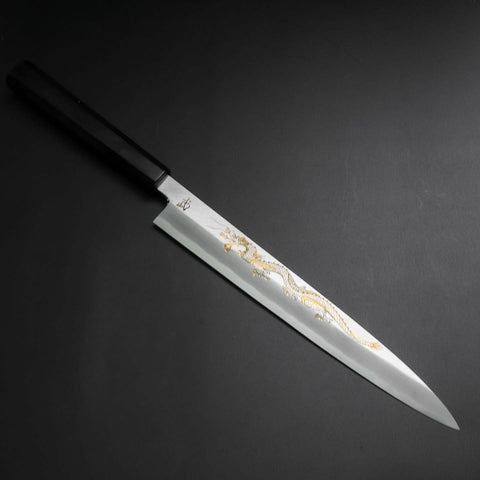 Yanagiba White Steel #2 Kasumi Chokin Dragon Manche en Buffle et Ébène 240mm-[Musashi]-[Couteaux de cuisine japonais]