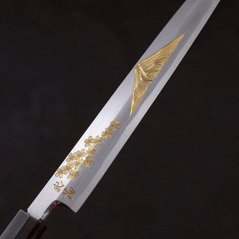 Yanagiba White Steel #2 Kasumi Chokin Sakura-Fuji Manche en Buffle et Ébène 210mm-[Musashi]-[Couteaux de cuisine japonais]