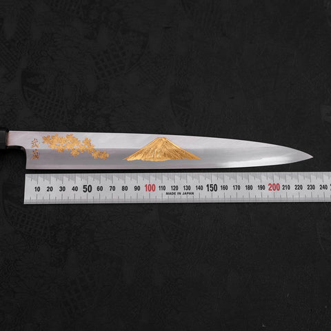 Yanagiba White Steel #2 Kasumi Chokin Sakura-Fuji Manche en Buffle et Ébène 240mm-[Musashi]-[Couteaux de cuisine japonais]