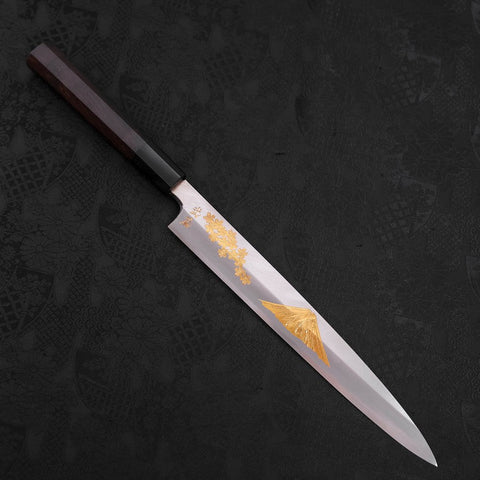 Yanagiba White Steel #2 Kasumi Chokin Sakura-Fuji Manche en Buffle et Ébène 240mm-[Musashi]-[Couteaux de cuisine japonais]