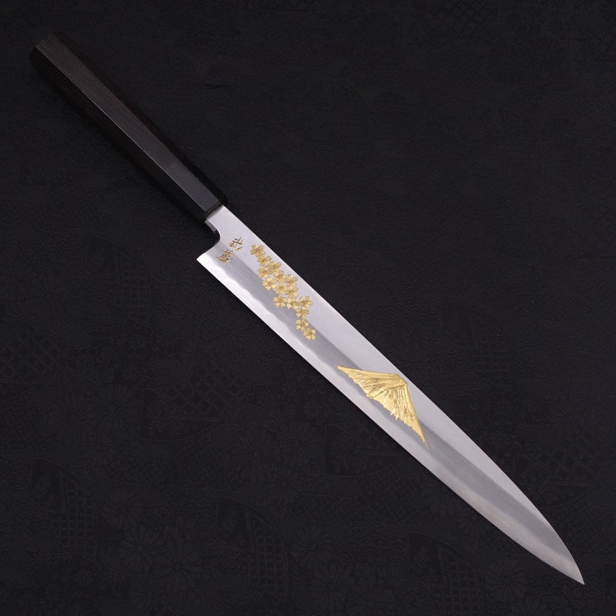 Yanagiba White Steel #2 Kasumi Chokin Sakura-Fuji Manche en Buffle et Ébène 270mm-[Musashi]-[Couteaux de cuisine japonais]