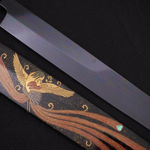 Yanagiba White Steel #2 Lune Noire Miroir-Fuji Sui-Honyaki Manche Urushi avec Fourreau Urushi 330mm-[Musashi]-[Couteaux de cuisine japonais]