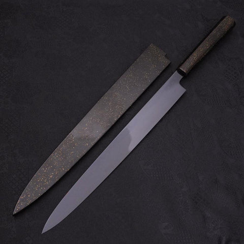 Yanagiba White Steel #2 Lune Noire Miroir-Fuji Sui-Honyaki Manche Urushi avec Fourreau Urushi 330mm-[Musashi]-[Couteaux de cuisine japonais]
