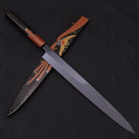 Yanagiba White Steel #2 Lune Noire Miroir-Fuji Sui-Honyaki Manche Urushi avec Fourreau Urushi 330mm-[Musashi]-[Couteaux de cuisine japonais]
