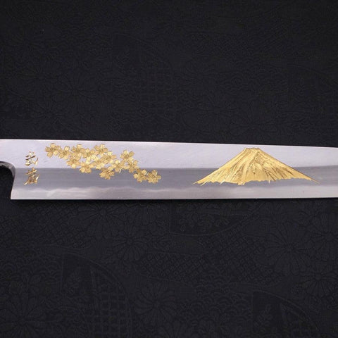 Yanagiba White Steel #2 Kasumi Chokin Sakura-Fuji Buffalo Ebony Handle 270mm-[Musashi]-[Japanese-Kitchen-Knives]