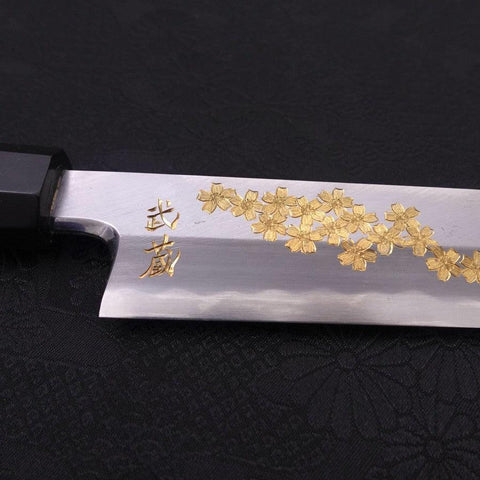 Yanagiba White Steel #2 Kasumi Chokin Sakura-Fuji Buffalo Ebony Handle 270mm-[Musashi]-[Japanese-Kitchen-Knives]