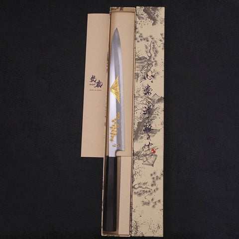 Yanagiba White Steel #2 Kasumi Chokin Sakura-Fuji Buffalo Ebony Handle 270mm-[Musashi]-[Japanese-Kitchen-Knives]